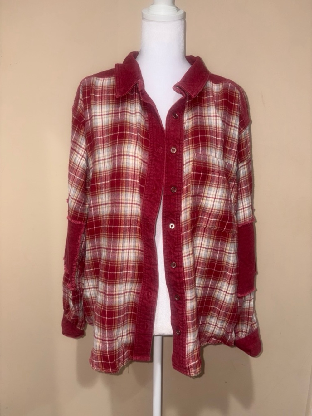 easel Red Plaid Button-Front Utility Jacket